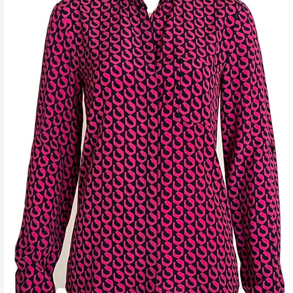 Diane Von Furstenberg Blue and Pink Button Down Shirt